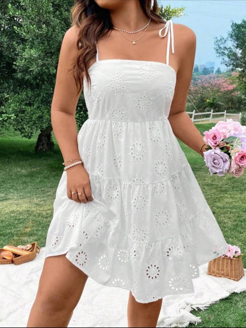 White Eyelet Tie-Strap Sundress